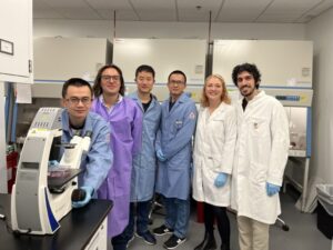 Members of the research team include (from left to right) Xuexiang Han, Michael J. Mitchell, Ningqiang Gong, Lulu Xue, Sarah J. Shepherd, and Rakan El-Mayta.