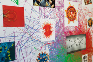 A collage of artwork depicts a series of abstract visualizations of networks.